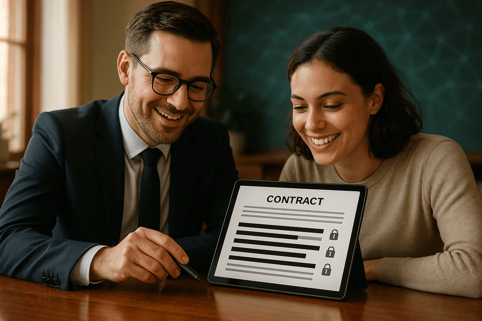 Lawyer and client reviewing secure documents